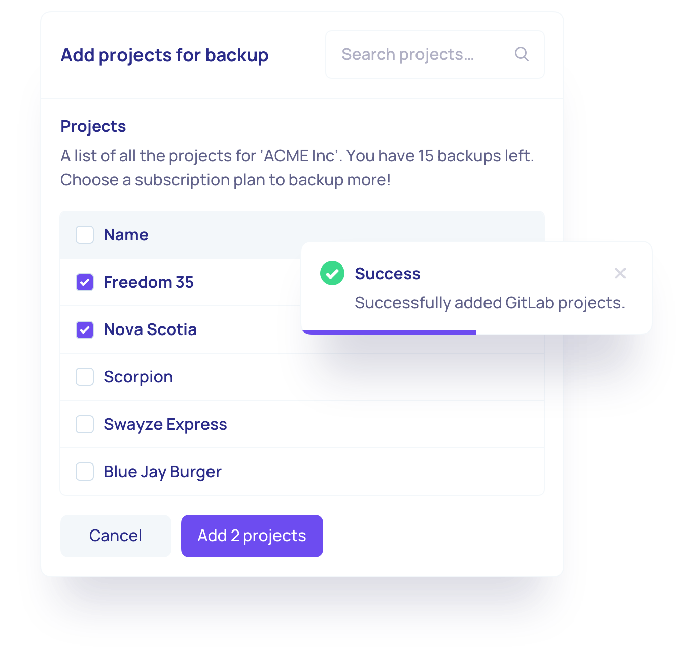 backuplabs and gitlab - add projects for backup