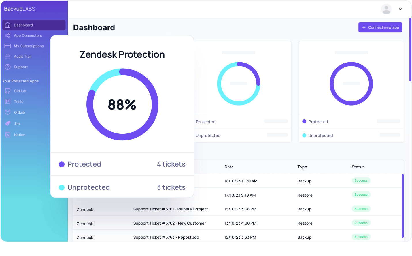 backuplabs app screenshot - zendesk protection