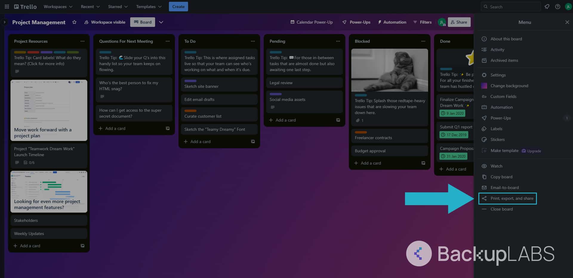 On the expanded menu, select … Print, export, and share