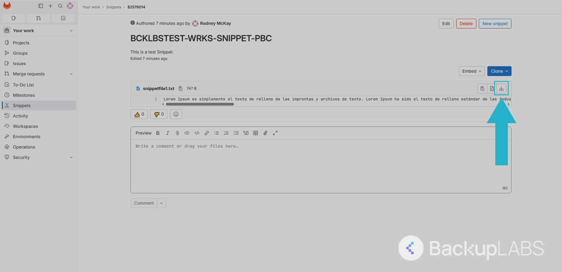 Under the clone button, on the description area, select the download button to save the text file